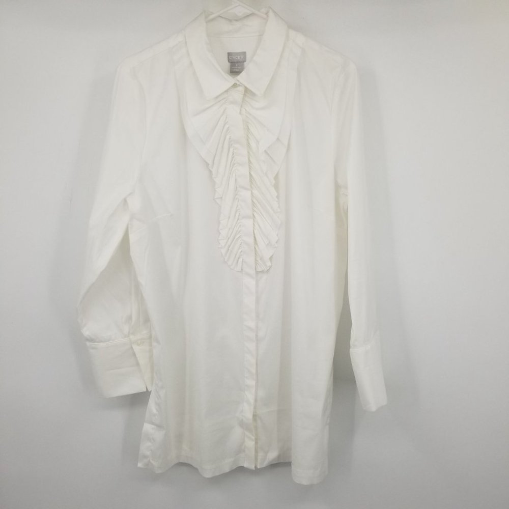 NWT Chico's Ruffle‎ Front Women's Long Sleeved White Tunic Shirt 16/18 3